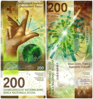 Counterfeit Swiss Franc 200 Franc Note
