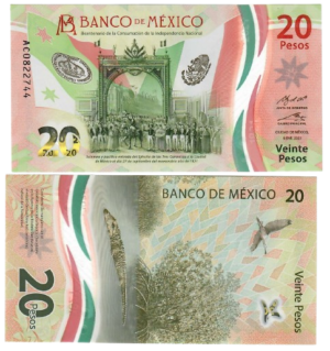 Counterfeit Mexican 20 Pesos Note